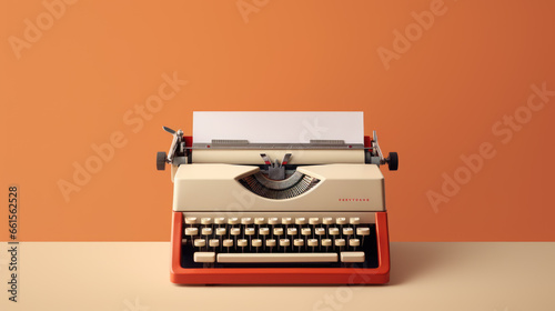 Typewriter on orange background. Created with Generative AI technology.