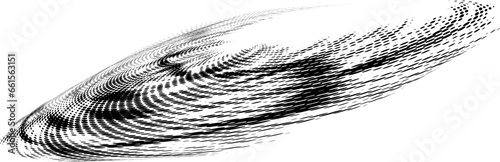 A dynamically rotating bunch of point rays, twisted and intertwined. Halftone polka dot silhouette on a transparent background. For frames, logos, signs. Vector.