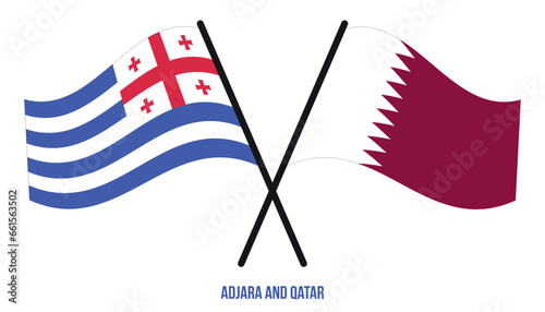 Adjara and Qatar Flags Crossed And Waving Flat Style. Official Proportion. Correct Colors.