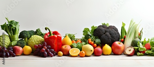 Fresh organic fruits and vegetables promote nutritious eating With copyspace for text