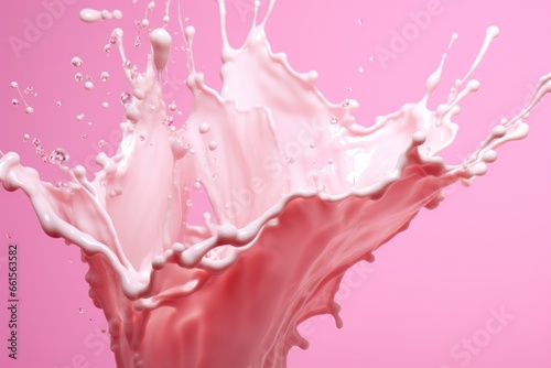 Splashes of milk on a pink background © Julia Jones