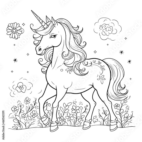 Unicorn line drawing for coloring pages vector illustration