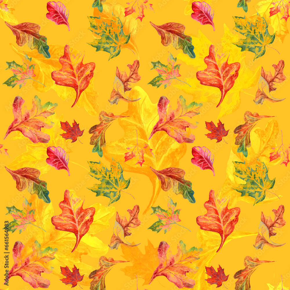 Seamless pattern of bright watercolour autumn leaves Seamless pattern of bright watercolour autumn leaves