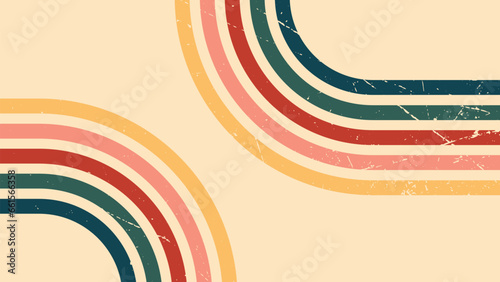 Abstract background of rainbow groovy Wavy Line design in 1970s Hippie Vintage Retro style. Old Vintage Retro background, Vector pattern, Vector vintage pattern, Vintage 70s colorful lines background