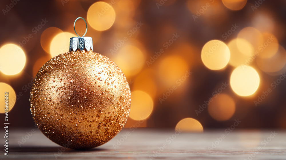 Festive Gold Christmas Ball on a Glittering Background Festive Gold Christmas Ball on a Glittering Background