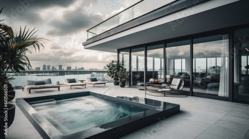 Jacuzzi on a rooftop overlooking the city. © Tamazina