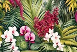 Seamless pattern featuring tropical garden plant. Watercolor jungle nature background. Generative AI