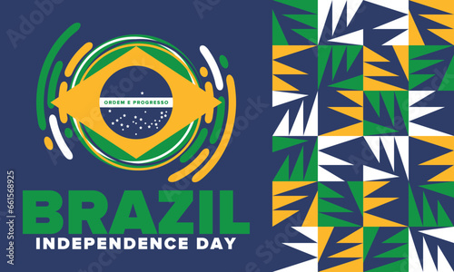 Brazil Independence Day. National happy holiday. Freedom day design. Celebrate annual in September 7. Brazil flag. Patriotic Brazilian vector illustration. Poster, template and background