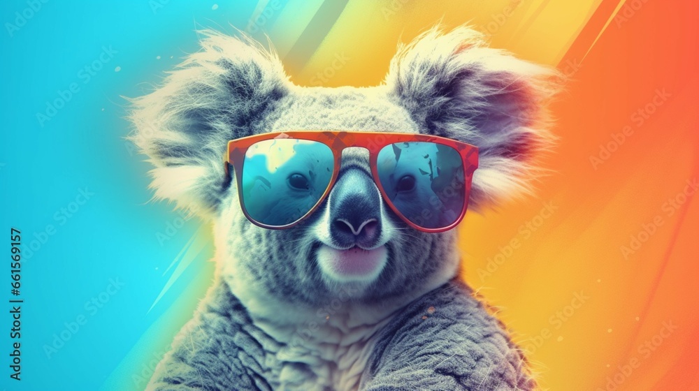 Photo cool kawaii koala glowing colorful generative ai Photo cool kawaii koala glowing colorful generative ai