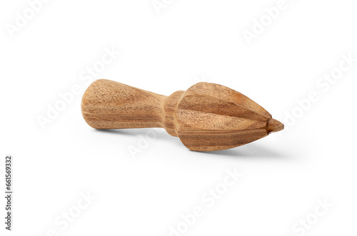 Wooden citrus reamer, manual lemon juicer, made of acacia wood, on a white background, isolate, photo