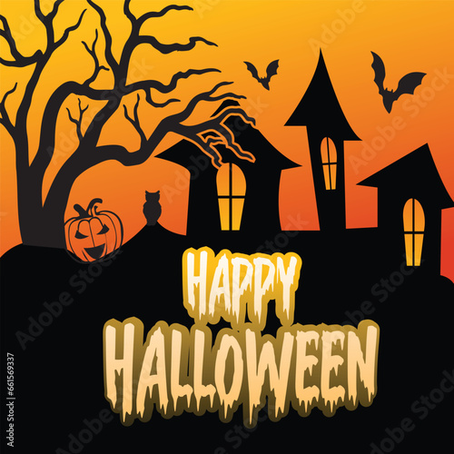 Halloween horror poster with pumpkins, in the style dark night, dark night street, illustration social media design