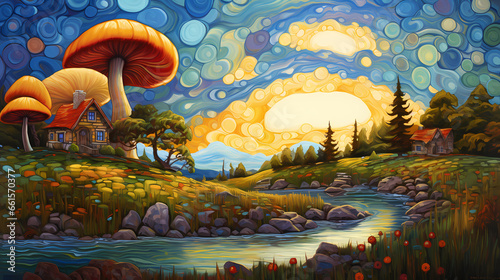 Mushroom Impressionist Landscape Painting 