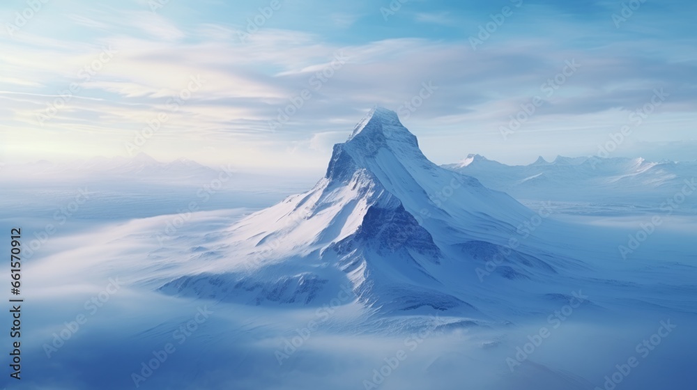Photo of a majestic snow-covered mountain surrounded by clouds Photo of a majestic snow-covered mountain surrounded by clouds