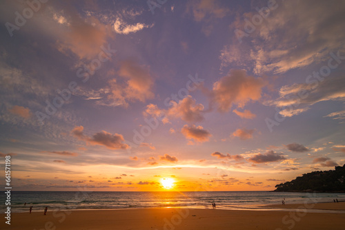 scene romantic pink sky on sunset above the ocean..Sunset with bright red light rays and other atmospheric effects..colorful cloud in bright sky. Sky texture abstract nature background..