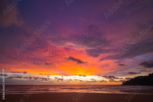 scene romantic pink sky on sunset above the ocean..Sunset with bright red light rays and other atmospheric effects..colorful cloud in bright sky. Sky texture abstract nature background..