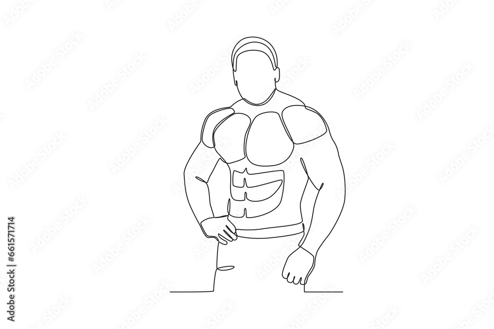 An athletic body man. Bodybuilding one-line drawing An athletic body man. Bodybuilding one-line drawing