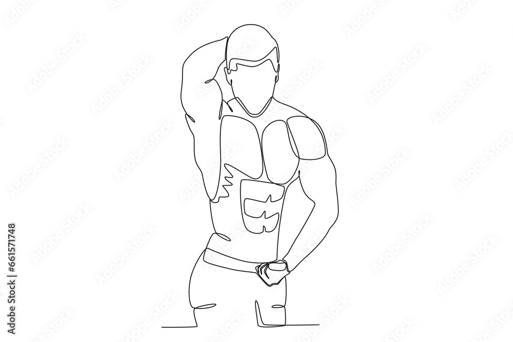 Fototapeta premium A muscular athlete. Bodybuilding one-line drawing