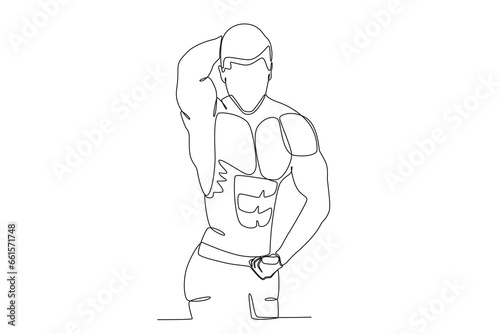 A muscular athlete. Bodybuilding one-line drawing