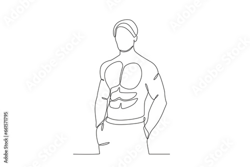 A cool stylish muscular man. Bodybuilding one-line drawing