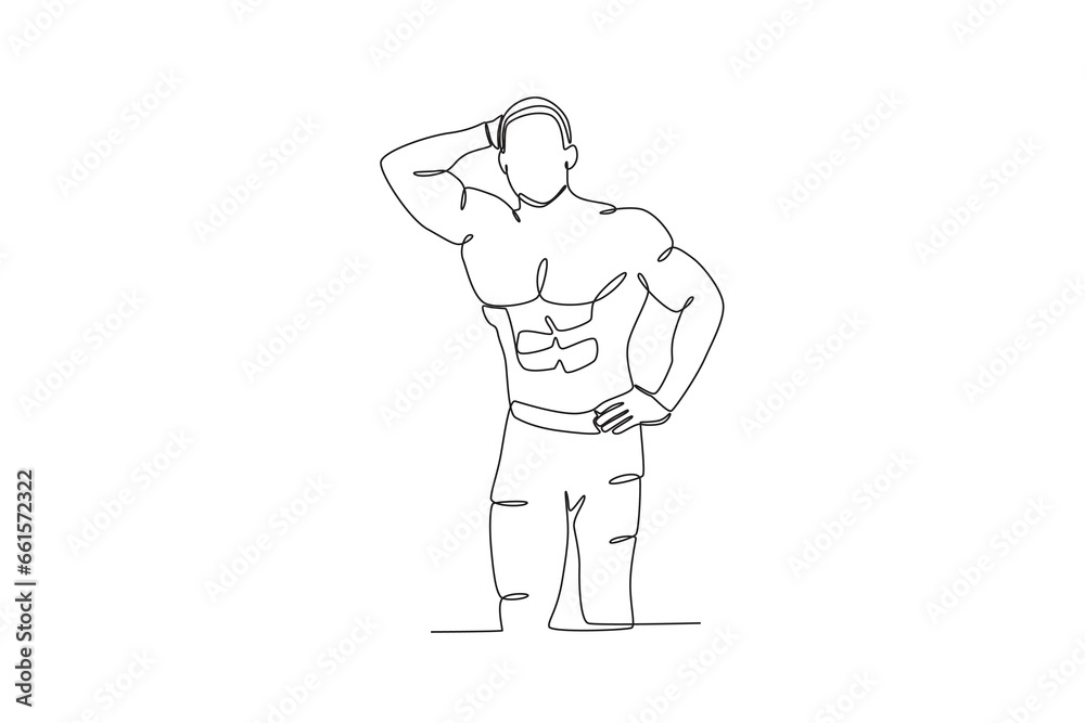 A man showing his abs. Bodybuilding one-line drawing A man showing his abs. Bodybuilding one-line drawing