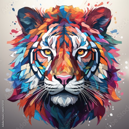 A picture of a tiger with colorful paint splatters. Imaginary AI picture.