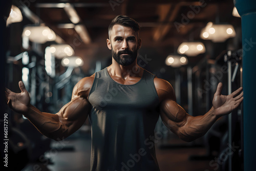 Man with strong muscles at the gym for a workout