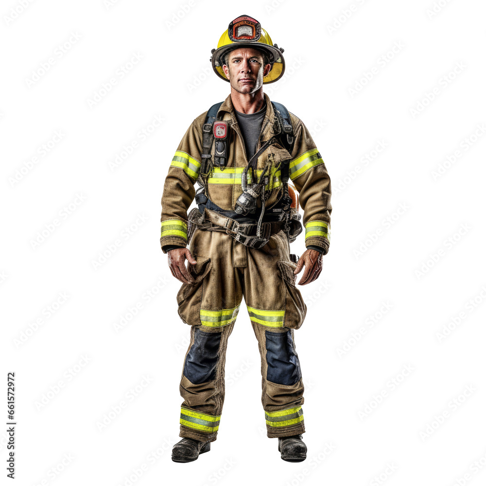 firefighter on isolated transparent background firefighter on isolated transparent background