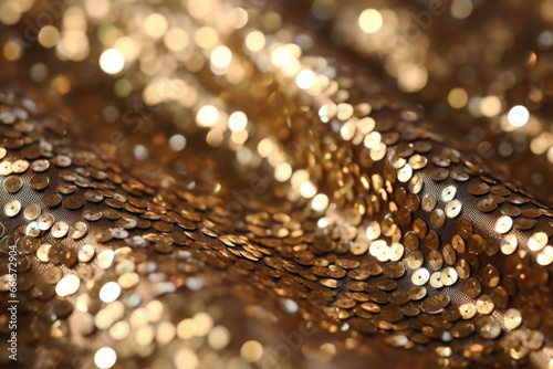 Original festive background image of sparkling sequins. Fabric texture with shiny sequins. Generative AI © barmaleeva