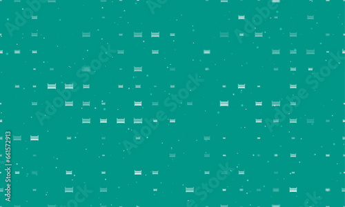 Seamless background pattern of evenly spaced white baby cot symbols of different sizes and opacity. Vector illustration on teal background with stars