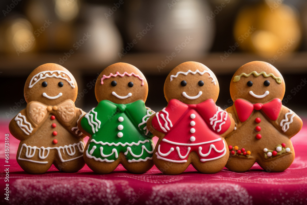Homemade gingerbread cookies. Gingerbread man cookies in Christmas setting. Generative AI