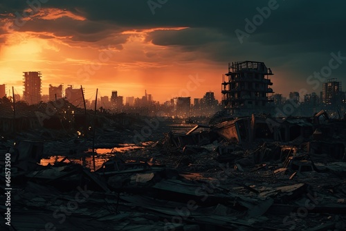 Apocalyptic scene of a bombed city. Generative AI