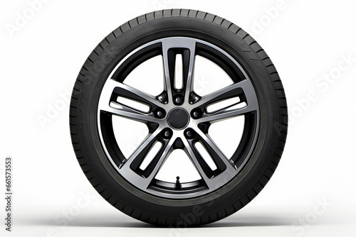 Wheel on white background with shadow on the ground. © VISUAL BACKGROUND