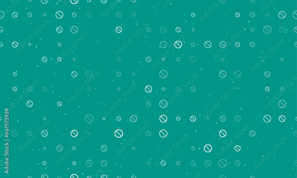 Seamless background pattern of evenly spaced white no parking signs of different sizes and opacity. Vector illustration on teal background with stars Seamless background pattern of evenly spaced white no parking signs of different sizes and opacity. Vector illustration on teal background with stars