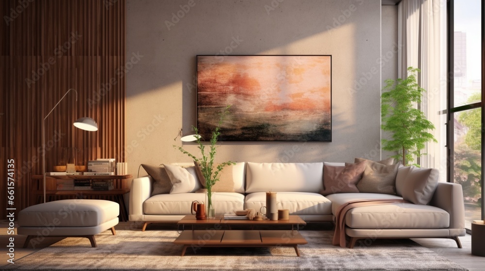 Modern living room with A Photoframe.Generative AI Modern living room with A Photoframe.Generative AI