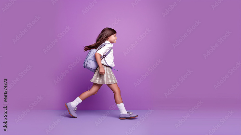Attractive, cheerful schoolchild in profile, ready for school.