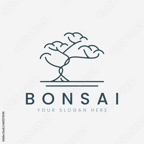 bonsai tree line art logo vector illustration template design, icon symbol japanese tree