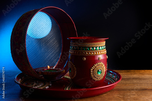 Happy karwa chauth celebration. Karwa Chauth celebration on the night photo