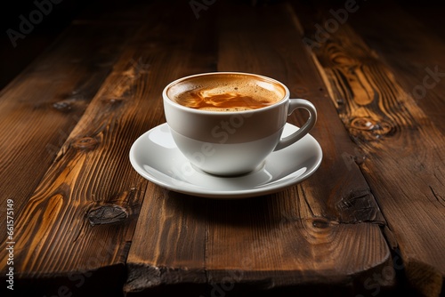 Creamy milkless espresso isolated on top of an antique wooden table photo