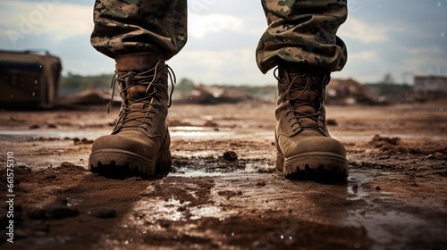 Israel Defense Force reserve duty soldiers with a focus on their sturdy military boots. A symbol of dedication and readiness