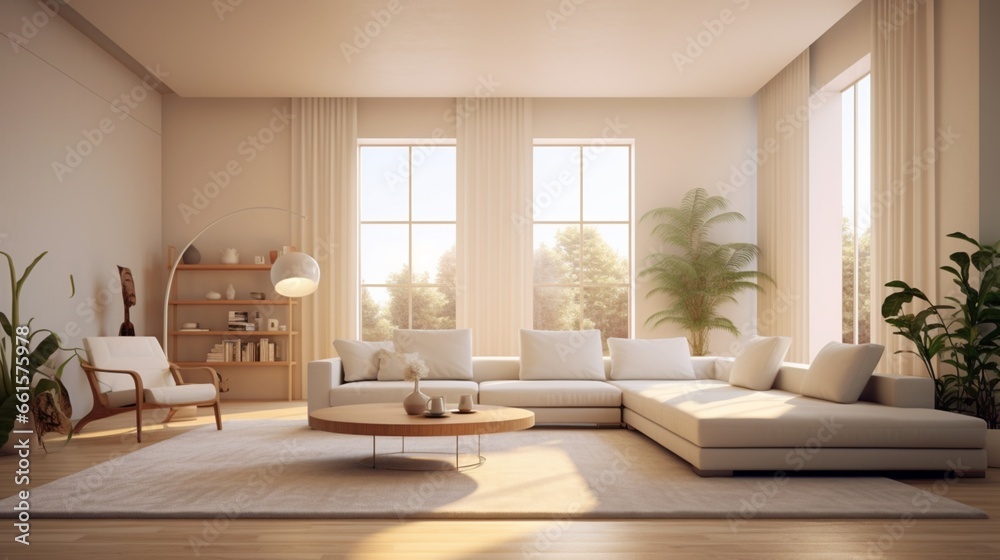Simple living room white sofa flat background style.Generative AI