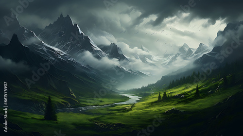 View of beautiful moody landscape in the Alps