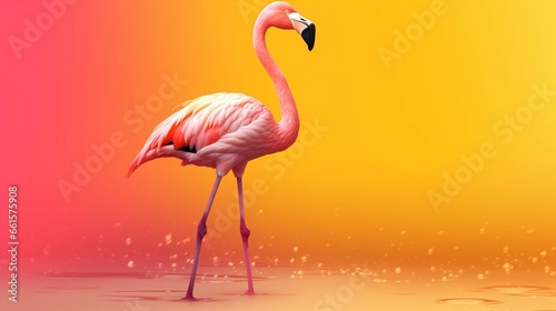 Pink flamingo in yellow background.Generative AI