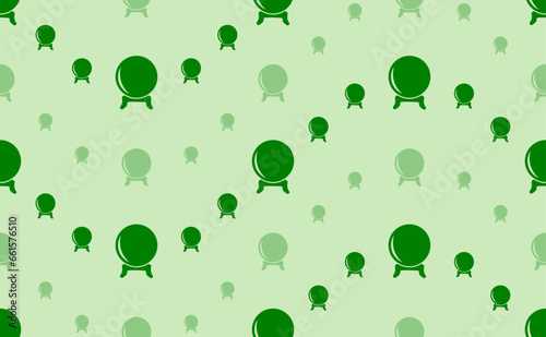 Seamless pattern of large and small green spirit ball symbols. The elements are arranged in a wavy. Vector illustration on light green background