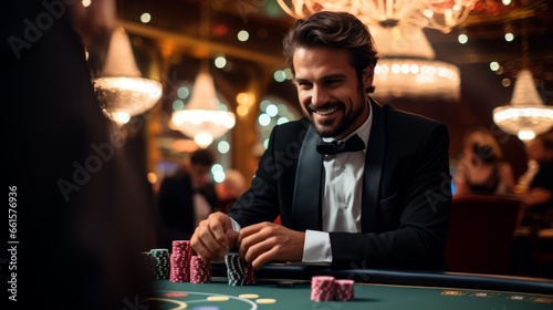 happy male croupier at the casino