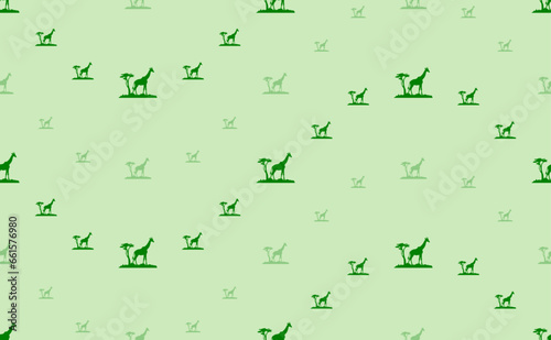 Seamless pattern of large and small green giraffe symbols. The elements are arranged in a wavy. Vector illustration on light green background © Alexey