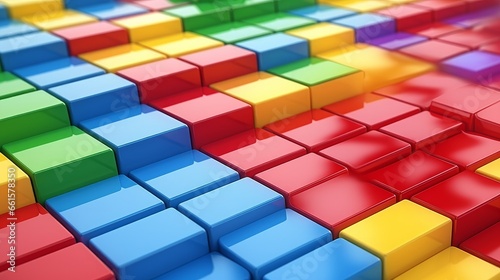 Vibrantly colored toy bricks with available space for your content, presented through 3D rendering