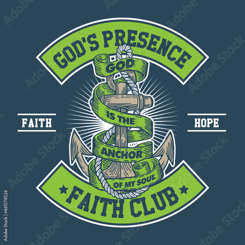 Hand Drawing Vector Illustration Anchor with Typography in Patch Design Style God is the Anchor of my Soul
