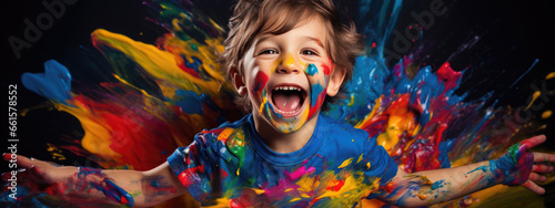 Little kid covered in paint