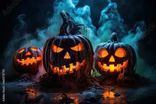 Halloween Multi Color Jack O Lanterns Spookie Night Backdrop Generative AI photo