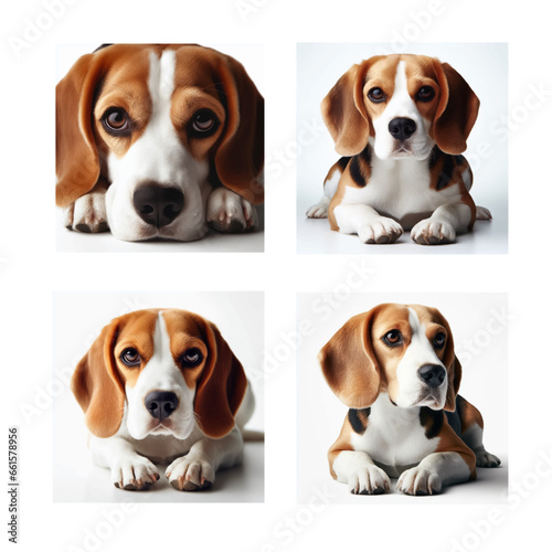 4 styles of beagle dogs isolated on white.